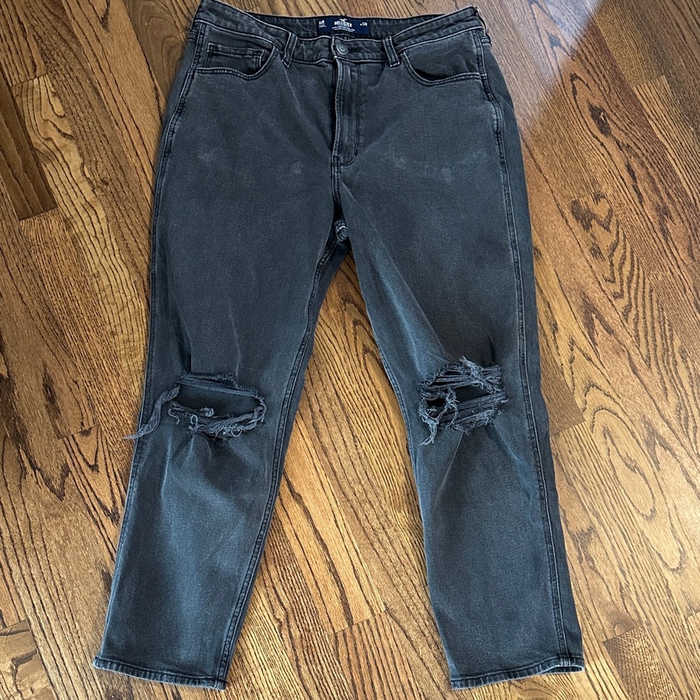 Hollister Charcoal Distressed ultra high rise mom Jeans